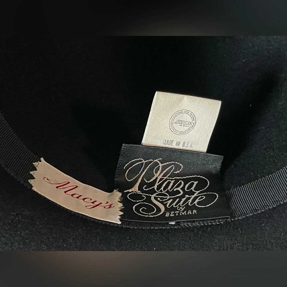 Vintage Plaza Suite By Bitmar black wool hat, with feather New